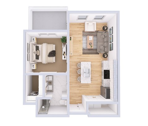 Floor plan for 1 bed, 1 bath, 711 sqft